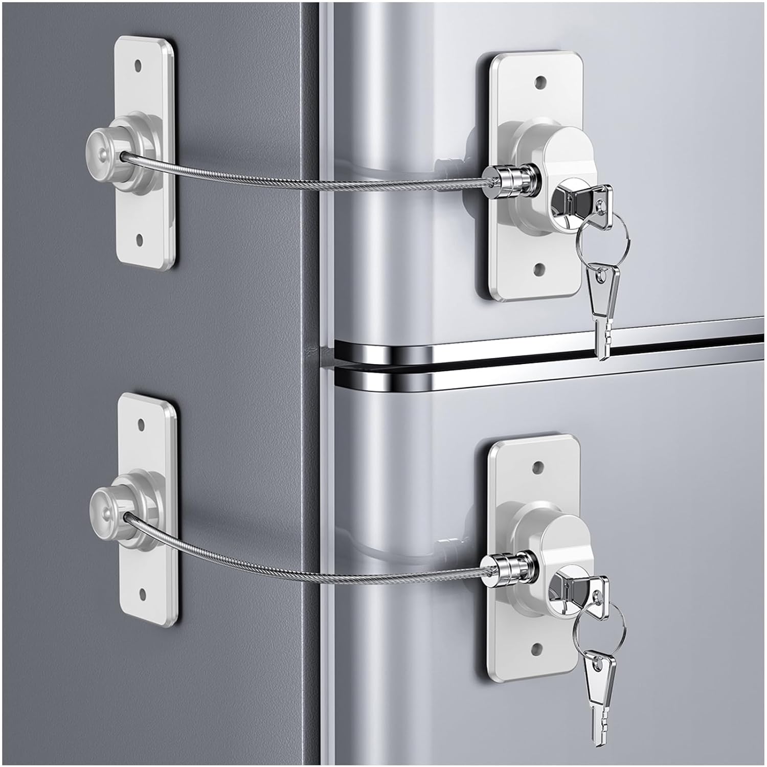 2 Pack Refrigerator Door Lock with Adhesive, No Tools Required, Child Proof Fridge Door Lock for Kids and Pets, Self Adhesive Latch for Freezer, Cabinets, Drawers, Air Oven, Windows (Patent)