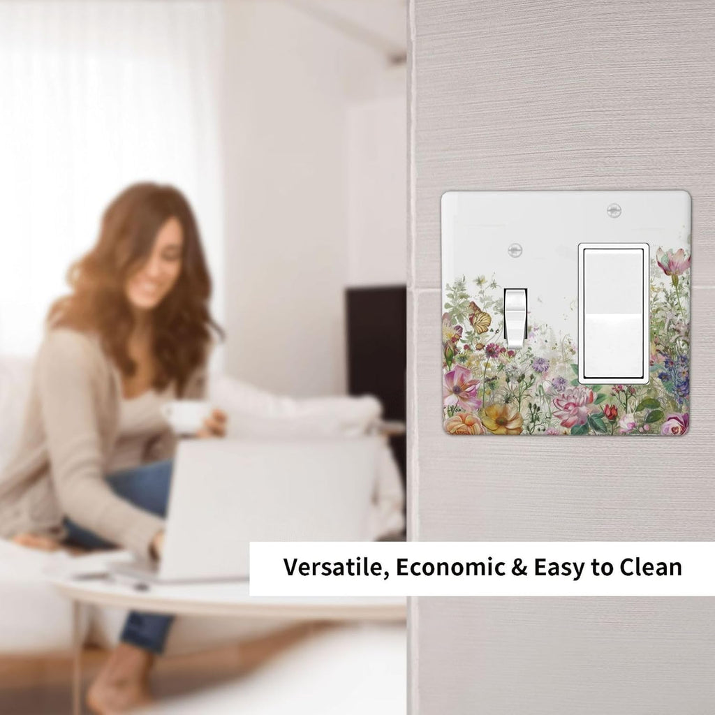Outlet Covers Boho Wildflower Colorful Floral Butterfly 1 Toggle 1 Rocker Combination Decorative Wall Plate Electrical Switch Plates Light Switch Cover Plate For Bed Room Living Room