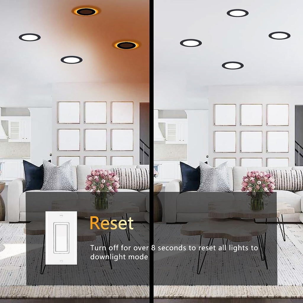 CycevSun Black Recessed Lights 6 Inch with Night Light 16 Pack, Dimmable & 5 Color Selectable, Canless Ultra Thin Wafer Downlight Indoor Outdoor Exterior Soffit, 12W, ETL Listed