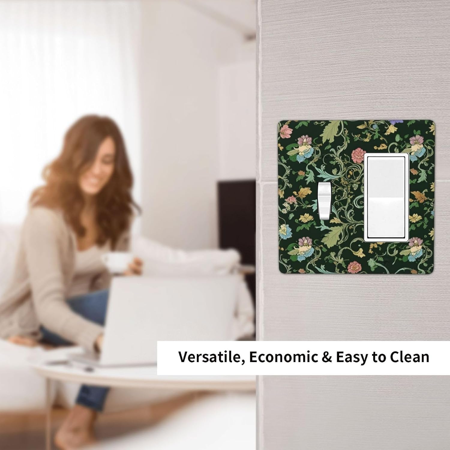 Decorative Outlet Covers Vintage Green Leaf Plant Rustic Pink Flower 2 Gang 1 Gang Wall Plate Cover Single Toggle Rocker Combo Light Switch Cover Plate Face Plate