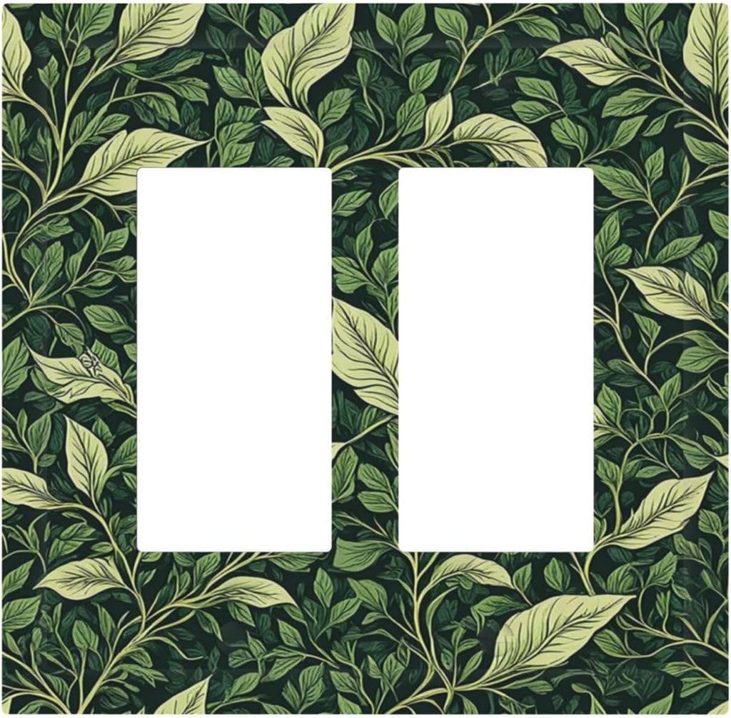 Vintage Green Plant Leaves Outlet Covers Light Switch Cover Plate 2 Gang Double Rocker Wall Plates Decorative Switch Plates Plug Cover Electrical GFCI Receptacle Cover for Home 4.9 X 5 IN
