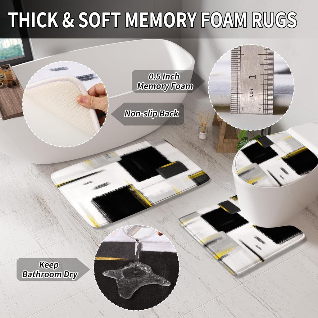Bathroom Accessories Set - 25PC Bathroom Set with Shower Curtain and Rugs, Black Bathroom Set, Bathroom Accessory Set with Press-on Lid Trash Can, Soap Dispenser and Qtip Holders