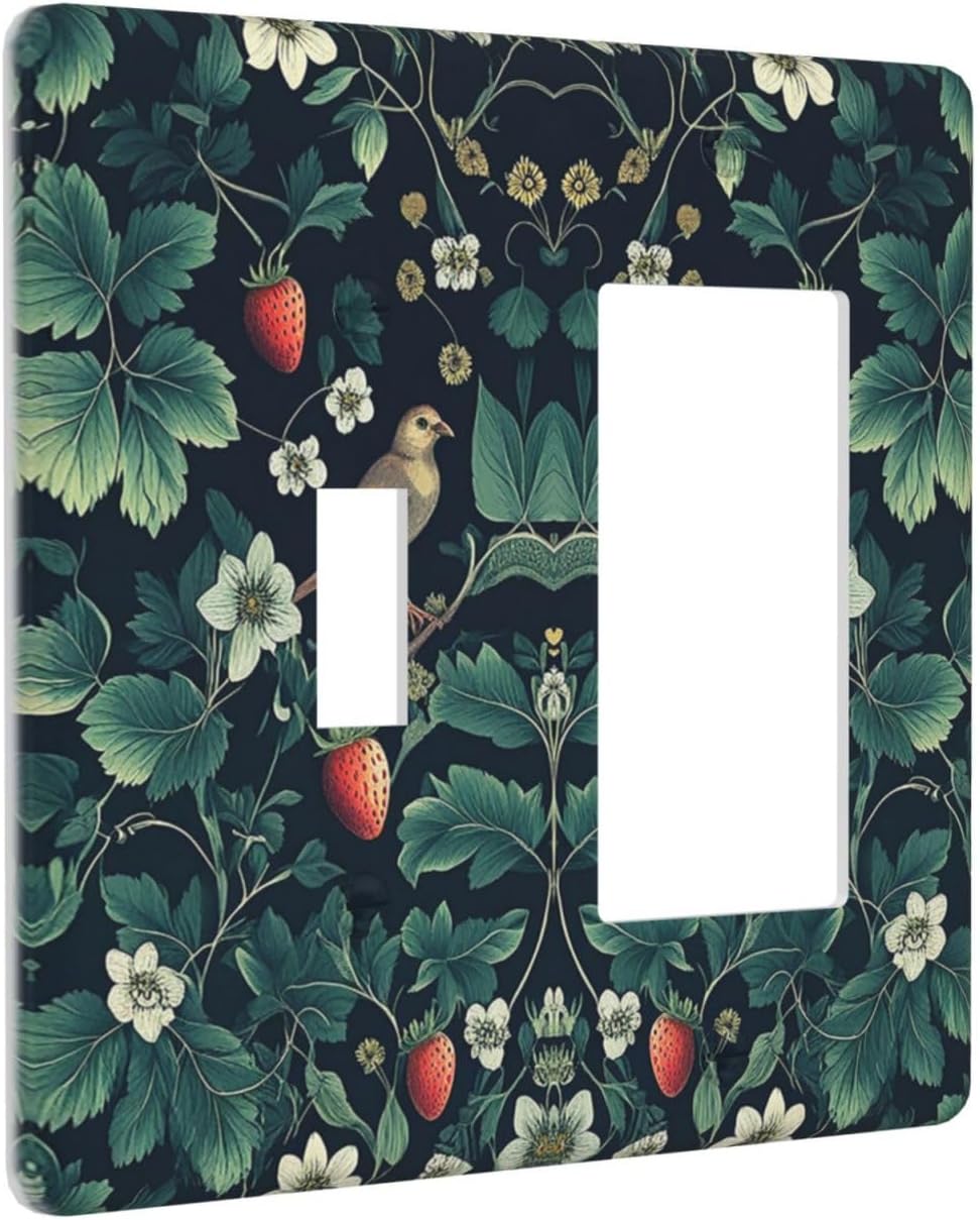 Outlet Covers Strawberry Birds Flowers Plant Morris Floral 1 Toggle 1 Rocker Combination Decorative Wall Plate Electrical Switch Plates Light Switch Cover Plate for Bedroom Farmhouse Decor