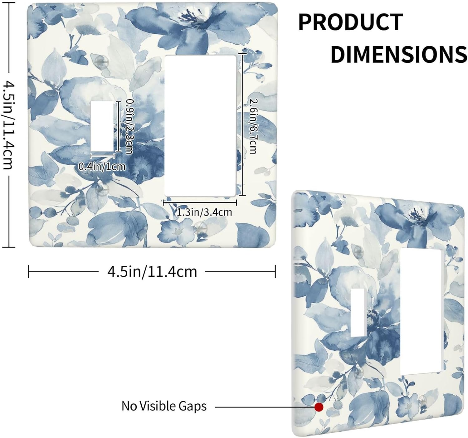 Outlet Covers Blue Watercolor Floral 1 Toggle 1 Rocker Combination Decorative Wall Plate Electrical Switch Plates Light Switch Cover Plate for Bedroom Bathroom Decor