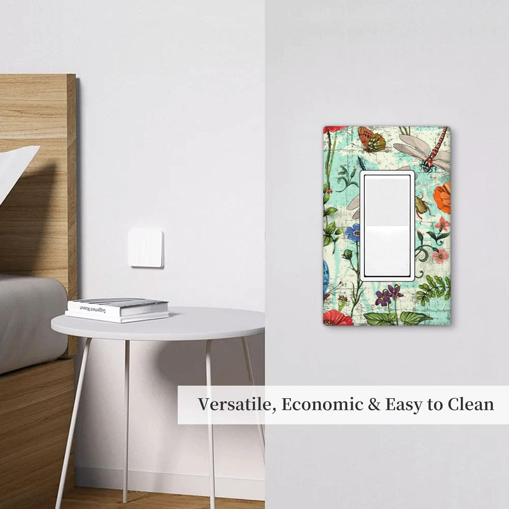 Dragonflies Flowers Butterfly 1 Gang Single Rocker Outlet Light Switch Cover Decorative Single Rocker Wall Plate Cover For Home Living Bedroom Kitchen Decorative