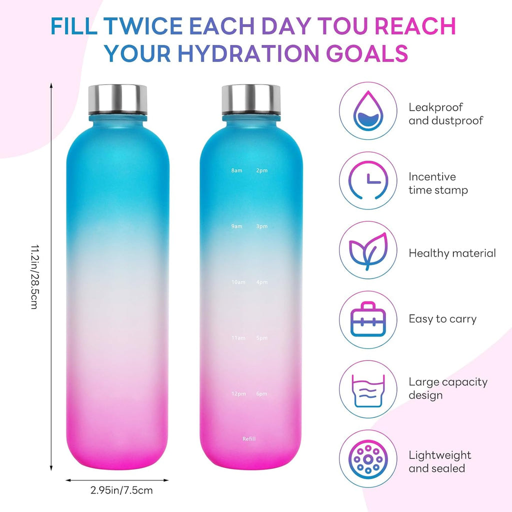 1L（33 oz） daily tracking schedule time hours reminder motivational day goals hydration capacity measured marker tracker plastic wide mouth measurements water bottle