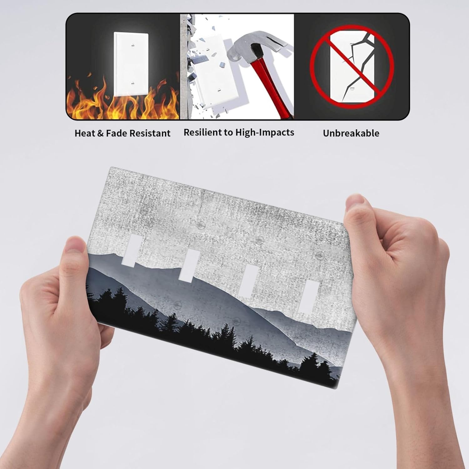 Light Switch Covers Natural Landscape Mountains Pine Trees Quad Toggle Electrical Faceplate 4 Gang Wall Plate Decorative Switch Plates for Bedroom living Room Decor