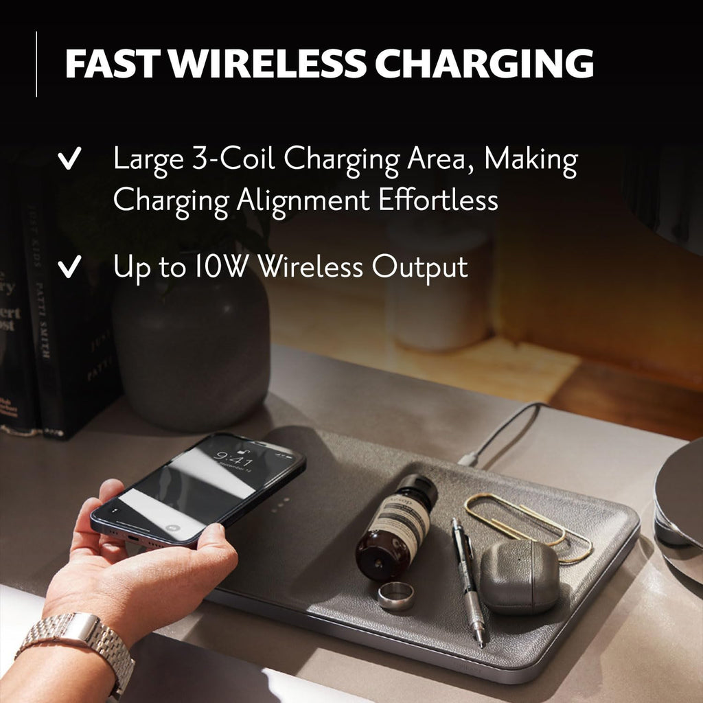 Courant Catch:3 Classics - Italian Leather Wireless Charging Station and Valet Tray (Black) - Compatible with iPhone 16, 15, 14, 13, 12, 11, Galaxy S24, S23, S22, S21, S20, Note, AirPods, AirPods Pro