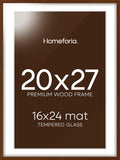 Homeforia 20x27 Picture Frame Brown, High End Dark Oak 20x27 Poster Wood Frame with Mat 16x24 for Photo, 20 x 27 Wooden Walnut Frame Matted to 16 x 24, 27x20 Frames, Tempered Glass, Wall Kit, Set of 1
