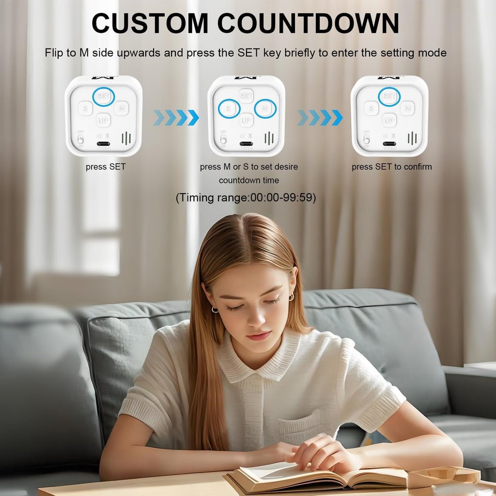 Rotating Cube Pomodoro Timer 5, 25, 10, 50 Min Preset + Custom Countdown, Desk Productivity Flip Visual Timer w/Silicone Case, Silent Mode, Ideal for ADHD Tool Study Work School (White)