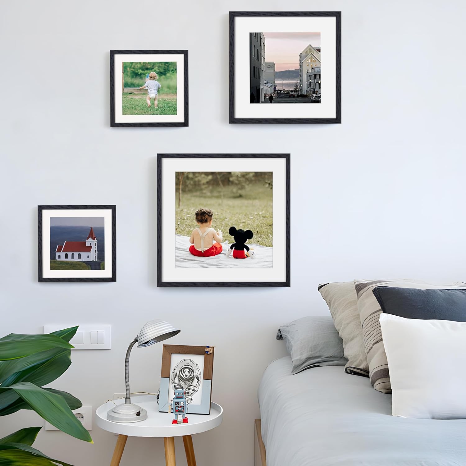 10x10 Picture Frame Set of 2, Solid Oak Wood Frame 10 x 10, 10 by 10 Wood Frames for Wall, 10x10 Picture Frame with Mat for 8x8, Square 10"x10" Photo Frames Real Glass, Black Color, 2 Pack