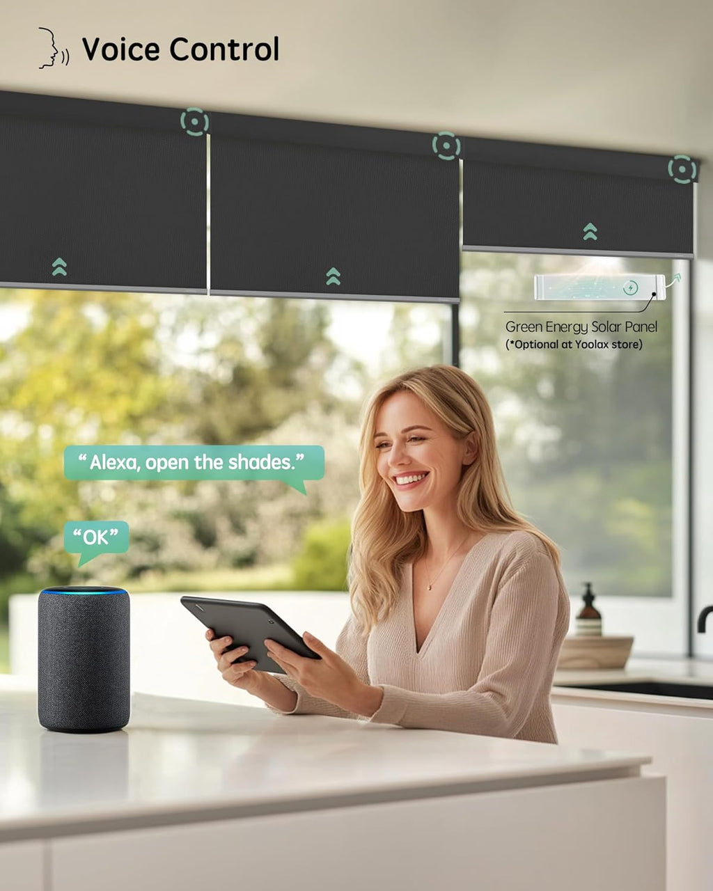 Yoolax Motorized Blinds with Remote, Waterproof Smart Blinds for Windows Blackout Automatic Shades Work with Alexa Remote Control Roller Window Shades with Valance, Custom Size (Vinyl-Dark Grey)