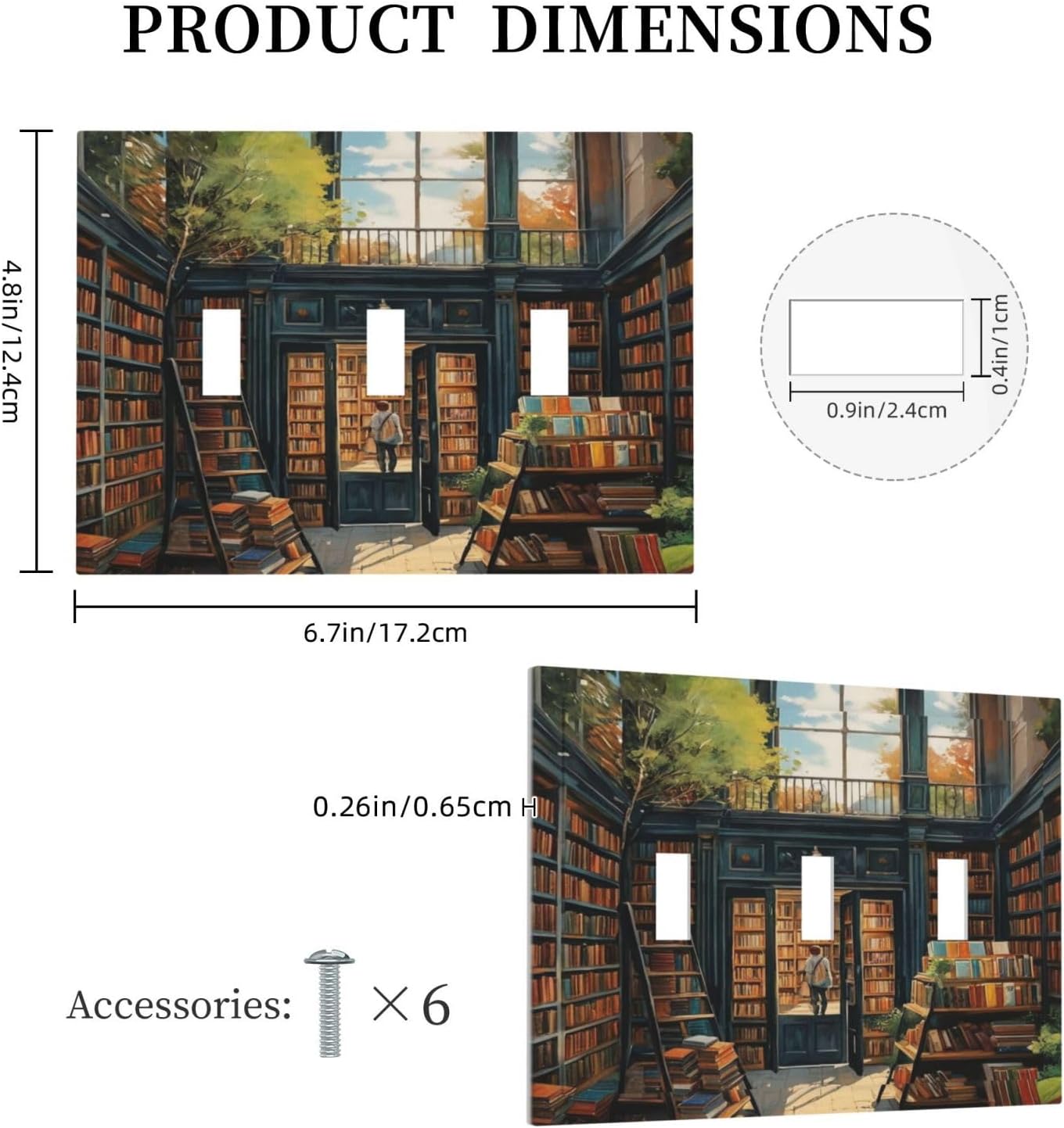 Library With A Lot Of Books Light Switch Covers 3 Gang Triple Toggle Wall Plate Decorative Switchplate Electrical Faceplate for Farmhouse Living Decor