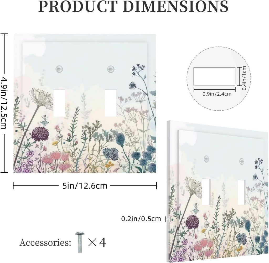 Colorful Wildflower Watercolor Dandelion Floral Decorative Switch Plates 2 Gang Double Toggle Outlet Light Switch Cover Wall Plate Electrical Faceplate For Cabin Home Decor