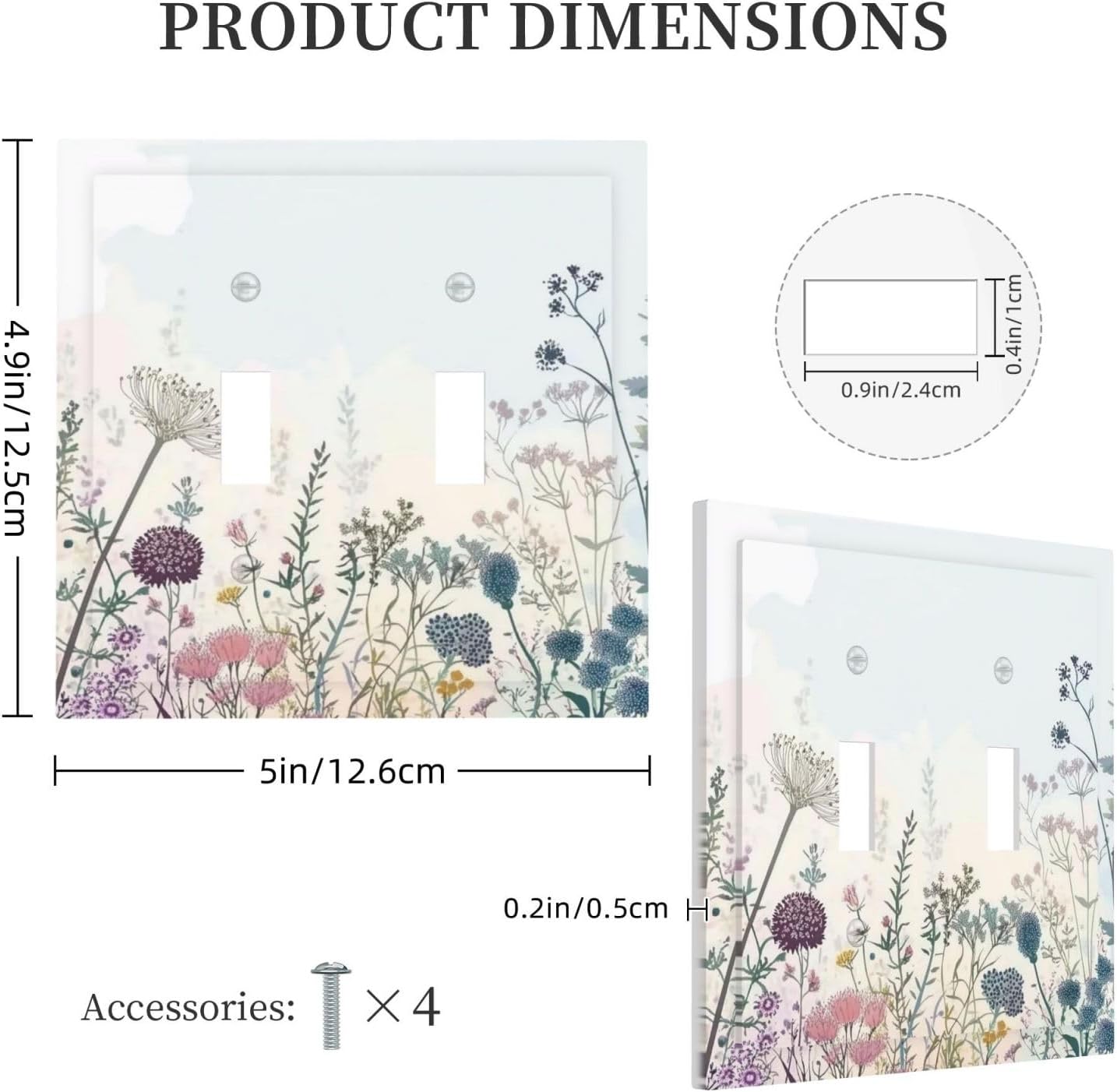 Colorful Wildflower Watercolor Dandelion Floral Decorative Switch Plates 2 Gang Double Toggle Outlet Light Switch Cover Wall Plate Electrical Faceplate For Cabin Home Decor