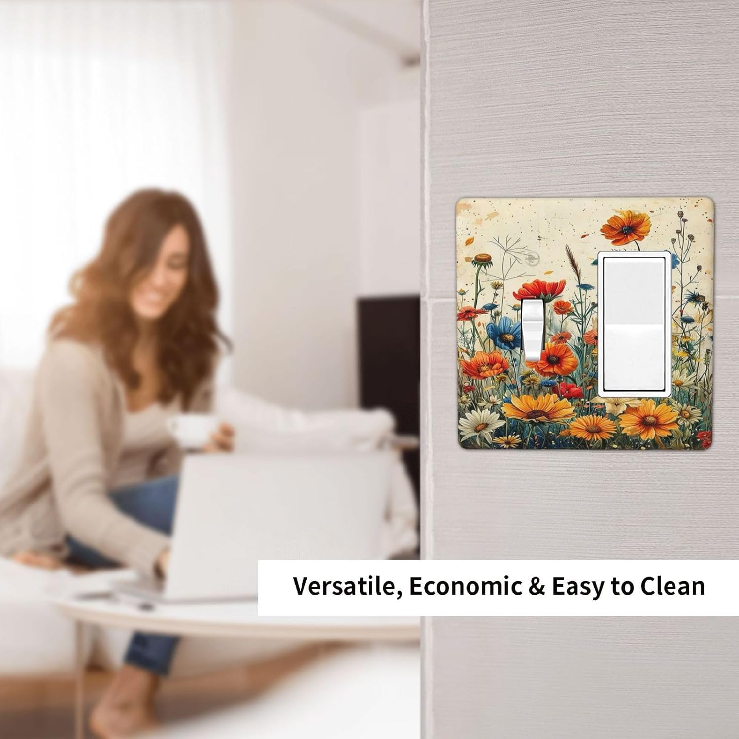 Outlet Covers Colorful Flowers Wildflowers Plants Orange Yellow Blue 1 Toggle 1 Rocker Combo Light Switch Cover Plate Decorative Switch Plate Covers Electrical Wall Plate for Home Farmhouse Decor