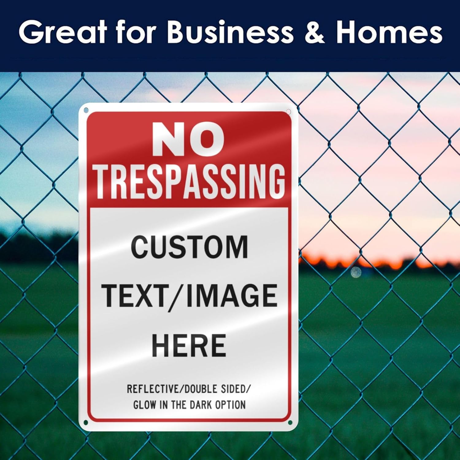 Custom No Trespassing Sign, Glow in the Dark/Reflective Option, Personalized Aluminum Warning Signs, Customize for Business, Yard, Garden, School, Driveway, Outdoor 12''x8''