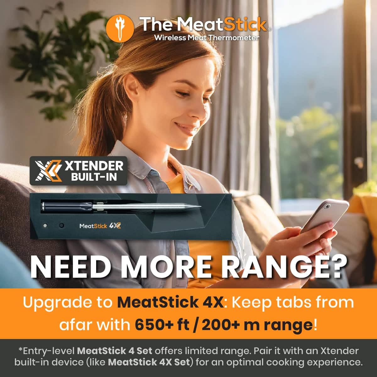 MeatStick 4 – Smart Wireless Meat Probe with 4 Sensors & Limited Range | Bluetooth Thermometer (Up to 165 ft Outdoors; Much Lower in Grill/Oven/Smoker)