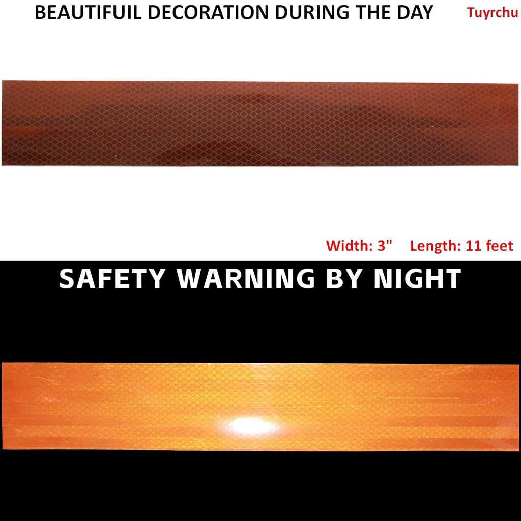 Non Fading Brown Reflective Tape Outdoor Waterproof 3 inch Wide, High Visibility Warning Safety Industrial Marking Tape (11 feet)