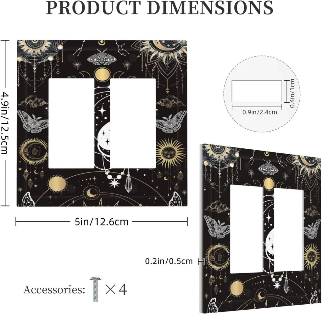 White Cat Tarot Moon Phases Moth Celestial Gothic Decorative Outlet Covers 2 Gang Double GFCI Rocker Electrical Wall Panels Light Switch Cover Plate for Kids Room Bedroom Decor