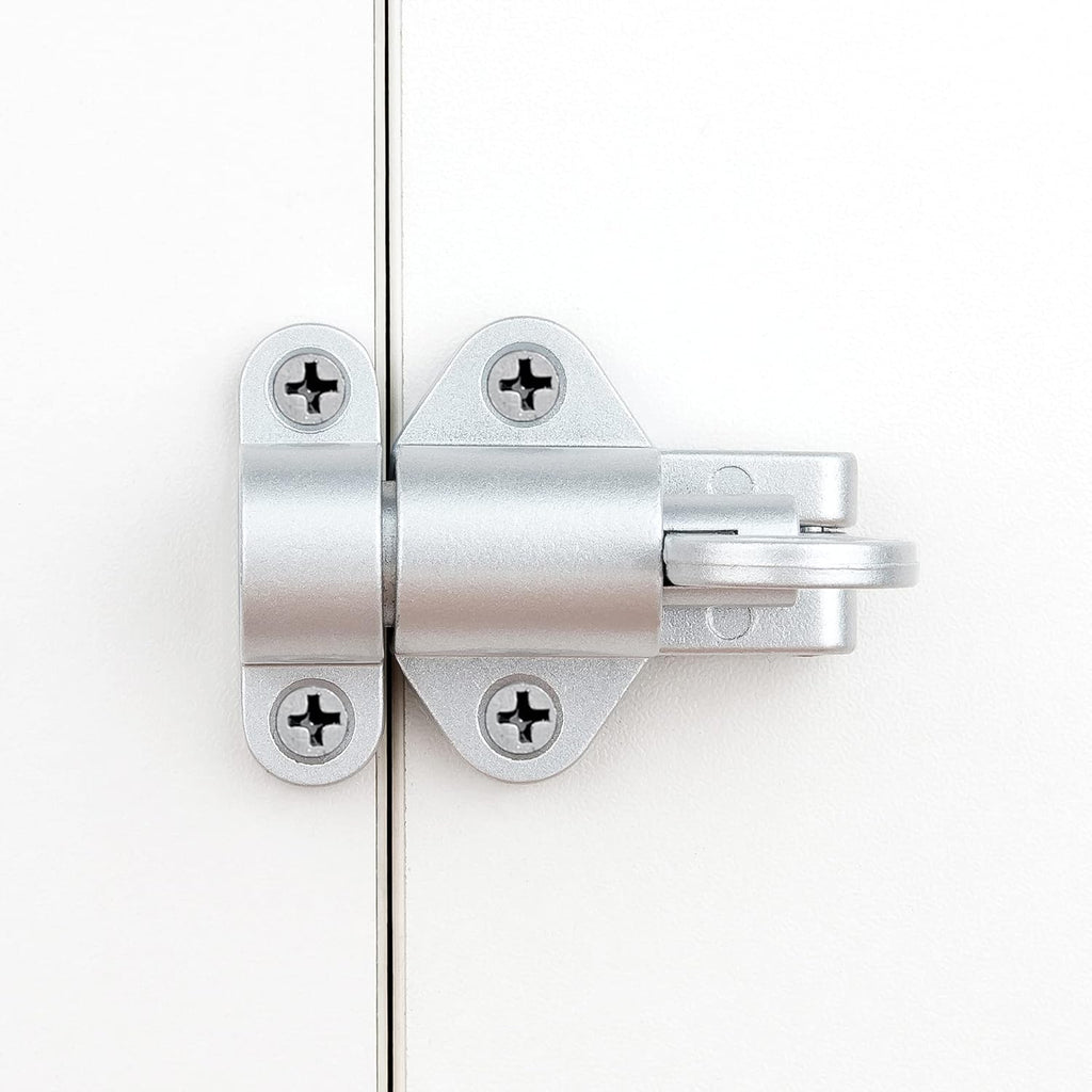 4 Packs Self-Closing Latches，Silver Gray Spring Door Lock，Resilient Bolt Latch Aluminum Alloy Safety Automatic Spring Barrel Slide Door Lock with Screws,Used for Gate,Window and Cabinet etc