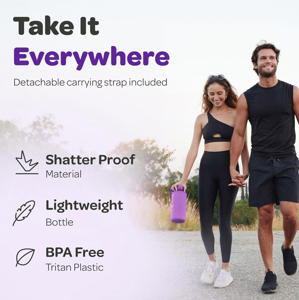 Hydracy Water Bottle with Time Marker -Large BPA Free Water Bottle & No Sweat Sleeve -Leak Proof Gym Bottle with Fruit Infuser Strainer & Times to Drink -Ideal for Fitness Sports & Outdoors