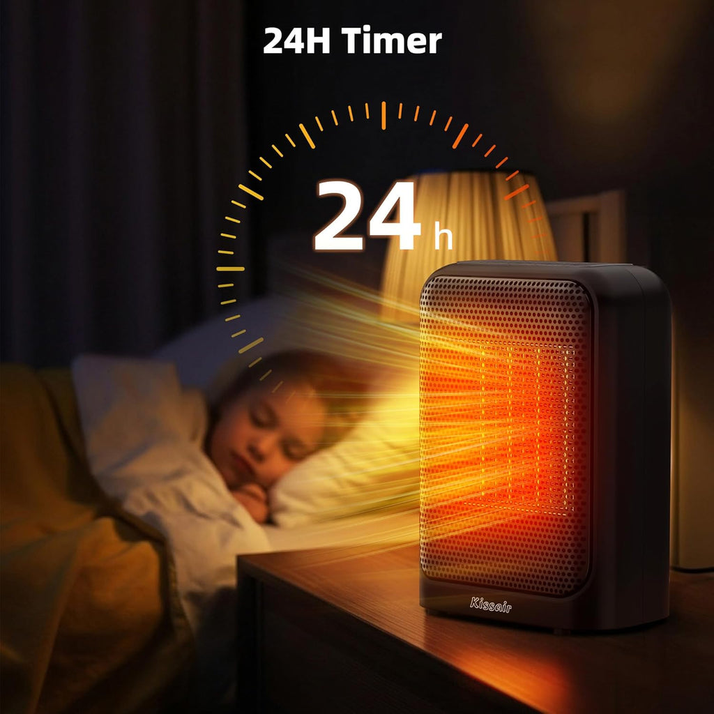 Space Heater, 1400W Electric PTC Ceramic Heaters Indoor Portable 2S Fast Heating with Thermostat, LED Display, ECO & Sleep Mode, Quiet Small Heater with 24H Timer, Tip-Over Protection, Black