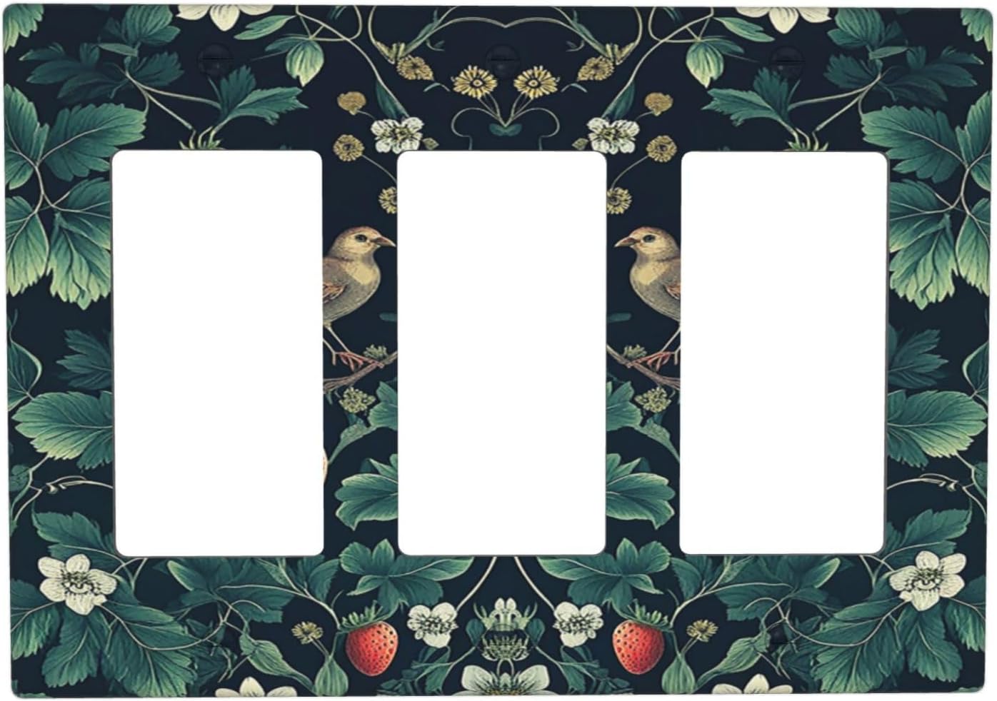 Light Switch Covers Strawberry Birds Flowers Plant Morris Floral 3 Gang Rocker Electrical GFCI Decorative Triple Outlet Wall Plate Cover Switchplate for Bedroom Farmhouse Decor