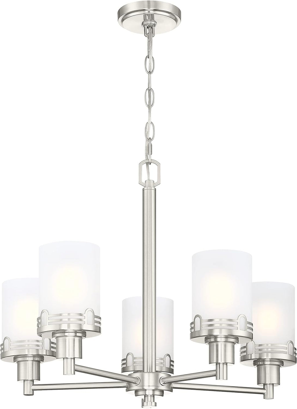 Doraimi Lighting 5 Light Fashion Kitchen Island Frosted Glass Shade+Hollow Metal Shade Chandelier Light Fixture,Brushed Nickel Finish Dining Room Living Room Corridor Bedroom