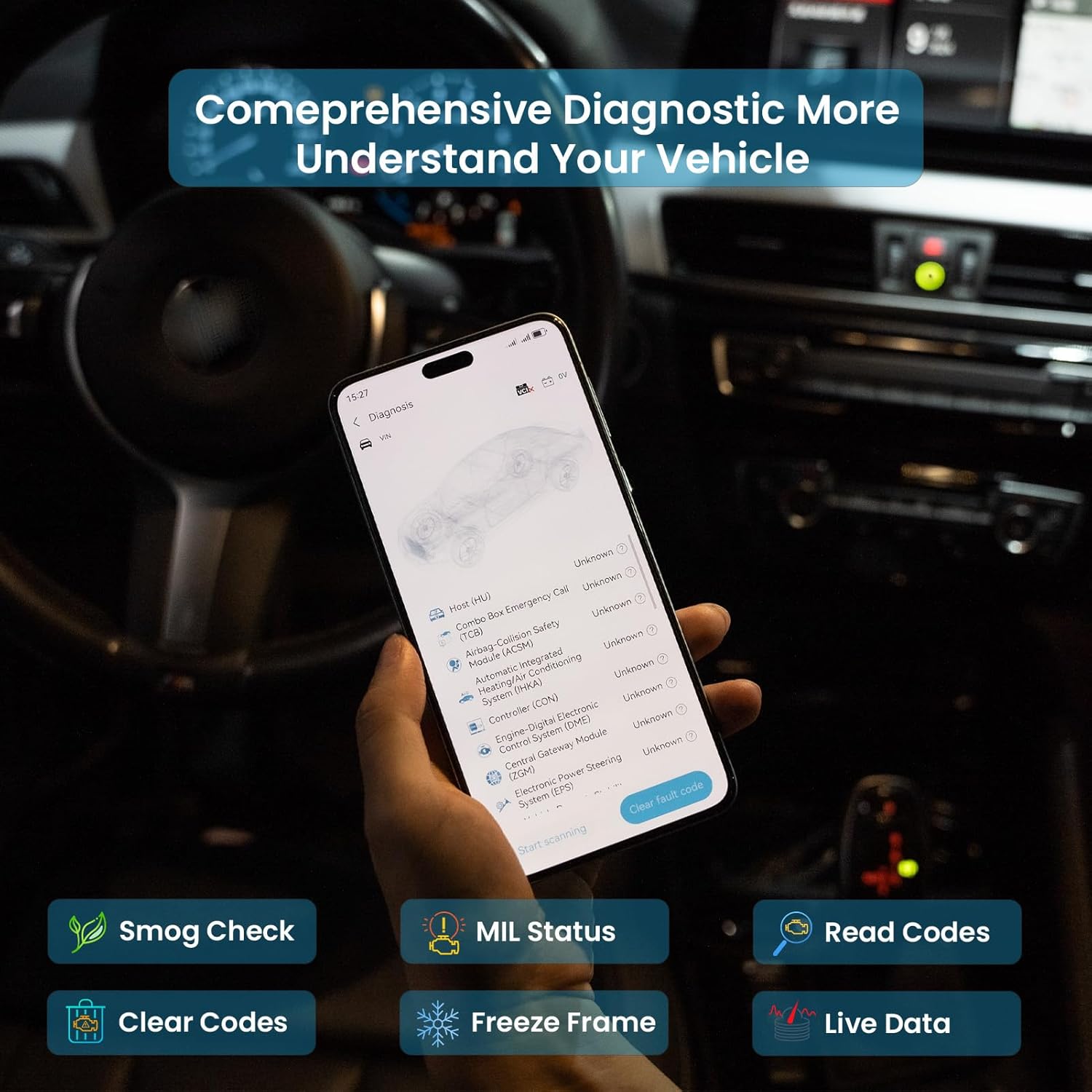 DFirst OBD2 Scanner Bluetooth Fixd Car Wireless Diagnostic Tool, ECU Coding, Customizations,Auto Connect Scanner Scan Tool (for Android & iOS)