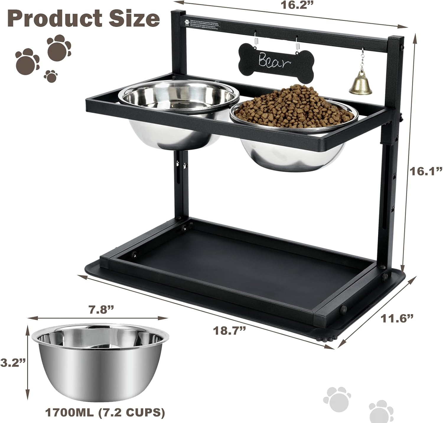 SHAINFUN Elevated Dog Bowls - Slow Feeder, Raised Stand with Two 1700ML Stainless Steel Bowls, Spill Proof Mat for Large & Medium Dogs