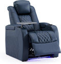 Weilianda Home Theater Seating Top Grain Leather Zero Gravity Recliner Chair Power Headrest Recline Movie Seat Gaming 7 Colors Mood Light Sofa with Tray Table USB Charge Row of 1 Blue