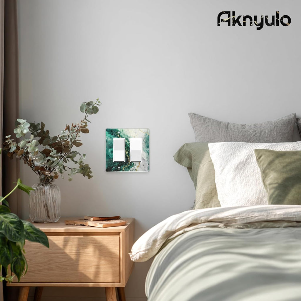 Modern Abstract Lexury Dark Turquoise Teal Blue Gray Marble Textured Light Switch Wall Plate Plates Decorative Electrical Outlet Cover Plates Acrylic 2 Gang Wall Outlet Covers Mirror Switch Plates