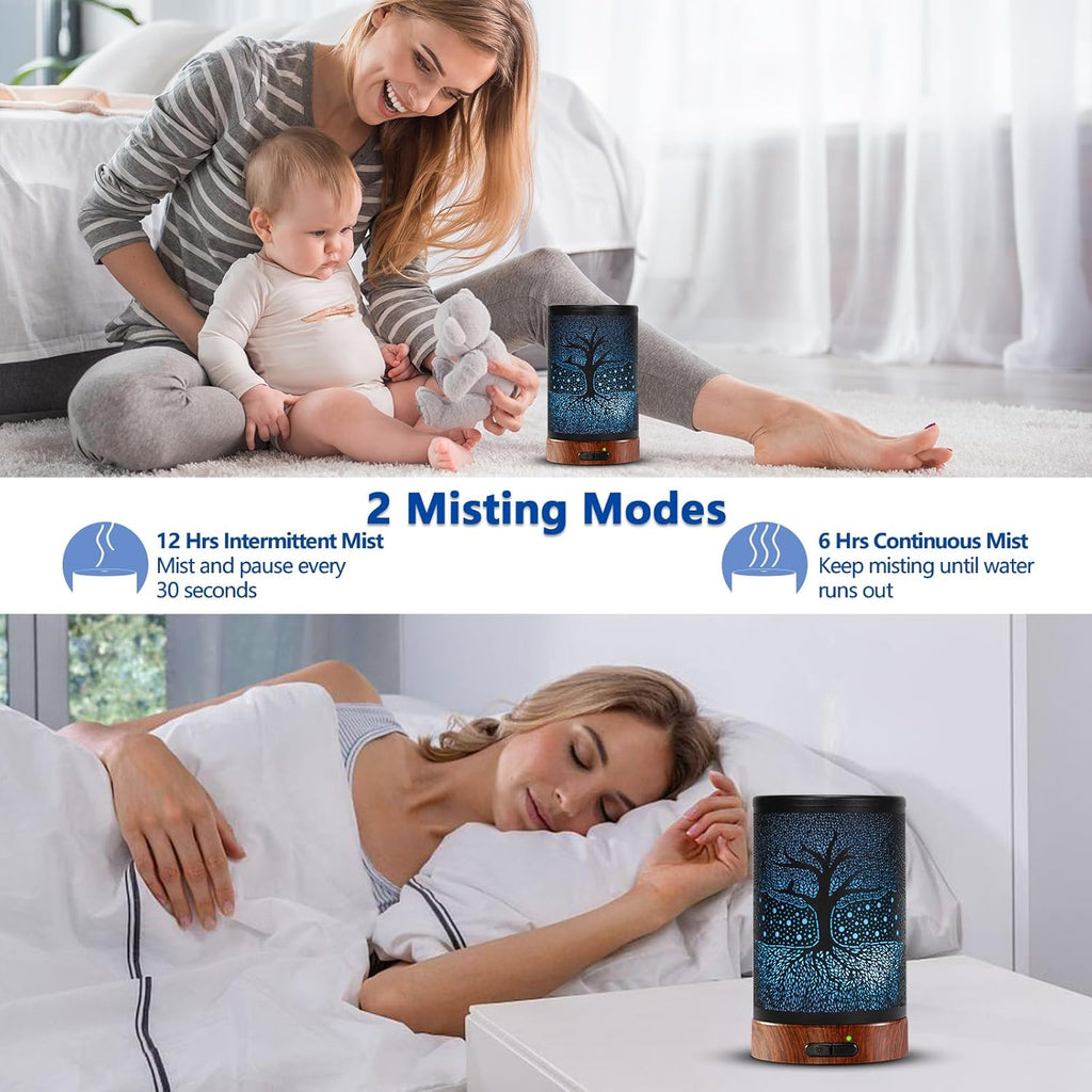 Aromatherapy Essential Oil Diffuser 150ml- Electric Cool Mist Aroma Diffuser with Intermittent Mode, Auto Shut-Off Protection, 7 Colors Changing LED Light for Home Office Decor & Gift (Life Tree)
