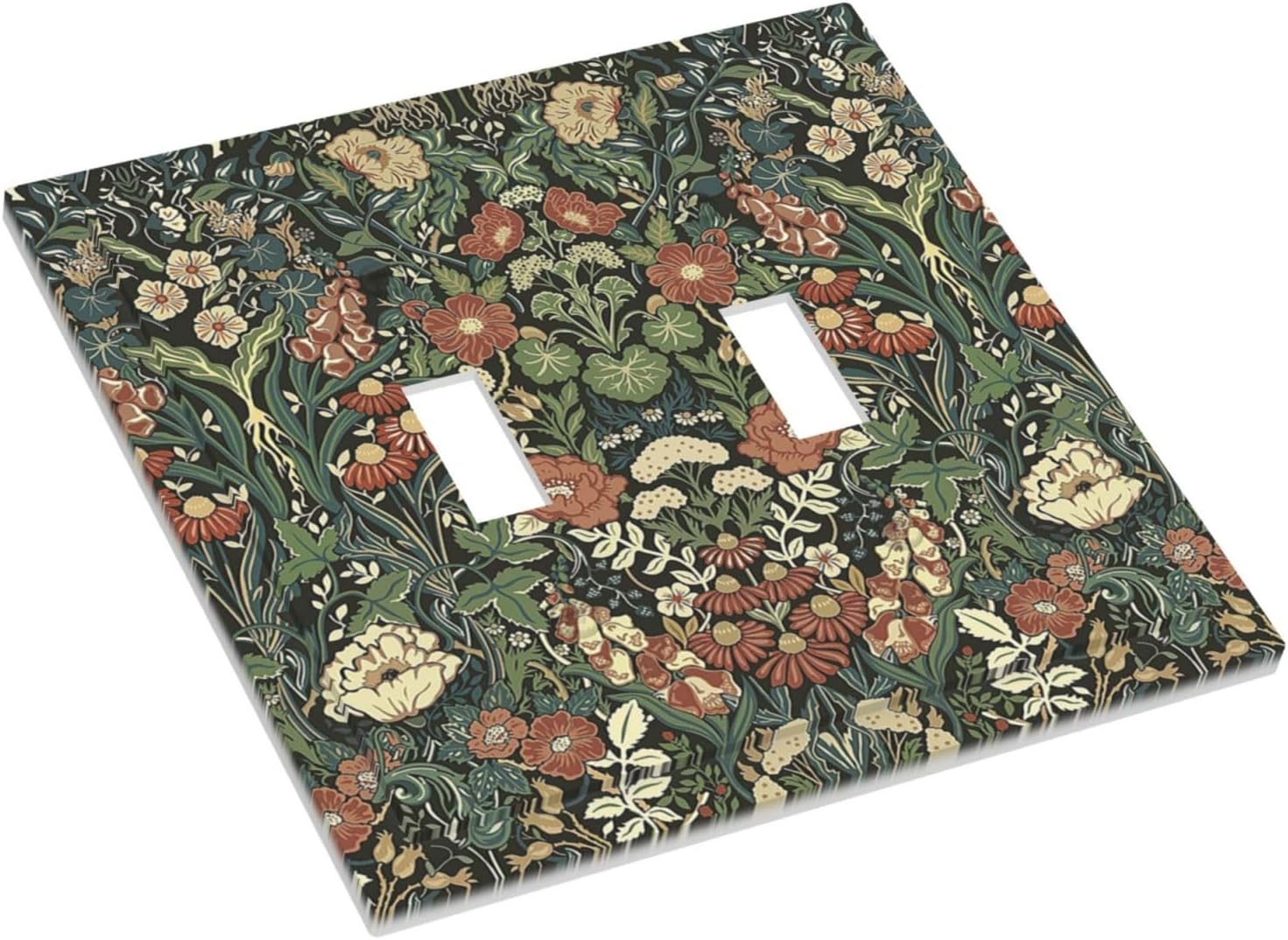 Decorative Switch Plates Vintage Dark Floral William Morris Green Flower 2 Gang Double Toggle Outlet Light Switch Cover Wall Plate Electrical Faceplate for living Room Home Decor
