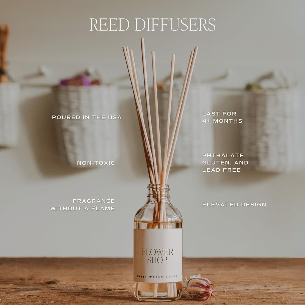 Sweet Water Decor Wildflowers and Salt Reed Diffuser Set - Lemon, Rosemary, and Leafy Green Scented Diffusers - Scent Diffusers for Home, Long Lasting Fragrance, Made in The USA