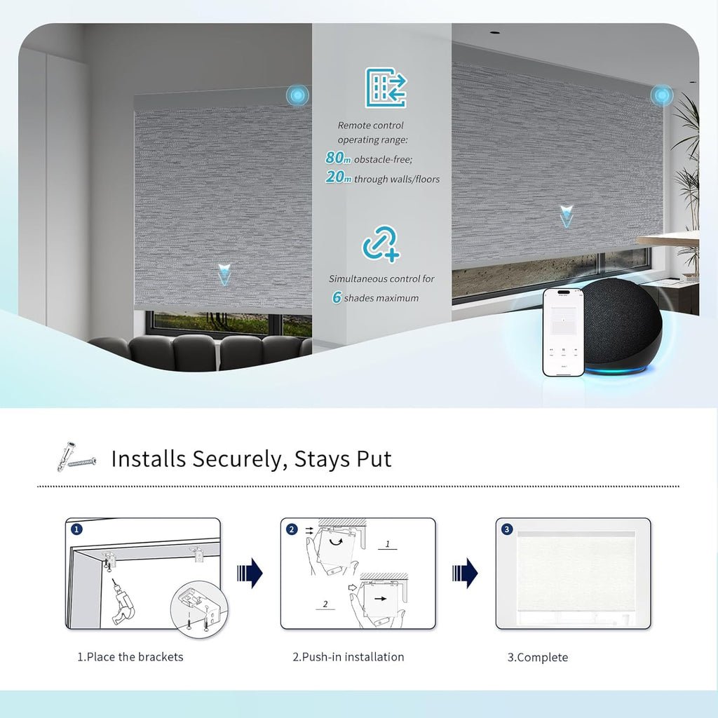 Motorized Blinds with Remote Custom Size Blackout Smart Roller Shades Compatible with Alexa Google, Electric Blinds for Windows