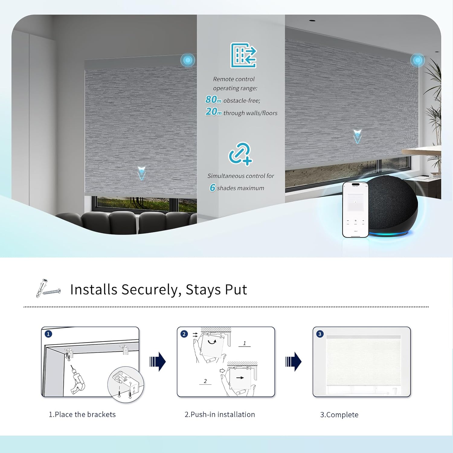 Motorized Blinds with Remote Custom Size Blackout Smart Roller Shades Compatible with Alexa Google, Electric Blinds for Windows