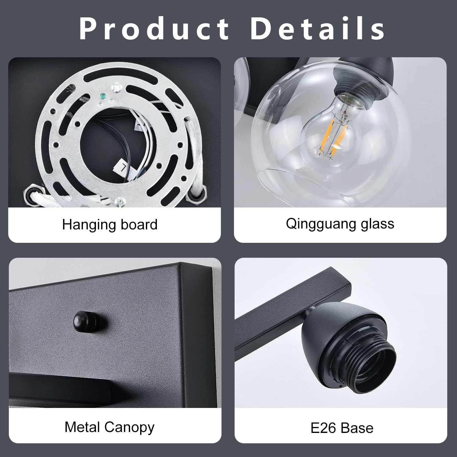 Bathroom Light Fixtures, 3-Light Matte Black Vanity Light with Hand-Blown Thick Glass Shades, Premium Clarity & Shatter-Resistant, Wall Sconces for Mirror, Kitchen, Bedroom