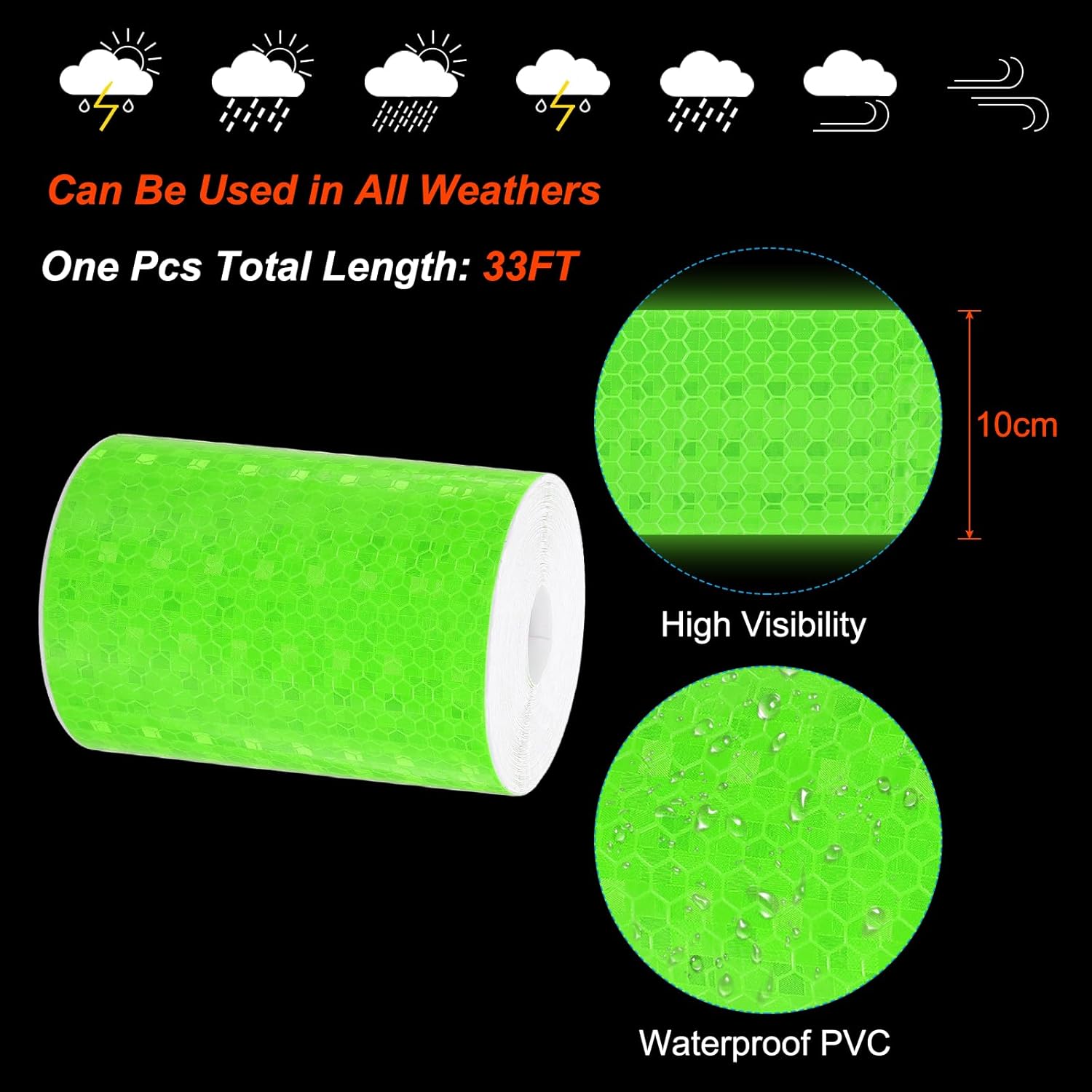 PATIKIL 4 Inch x 33 ft Reflective Tape, 1 Roll Waterproof Self Adhesive High Visibility Caution Warning Safety Tape Reflector with Scraper for Trucks Trailers Cars, Green