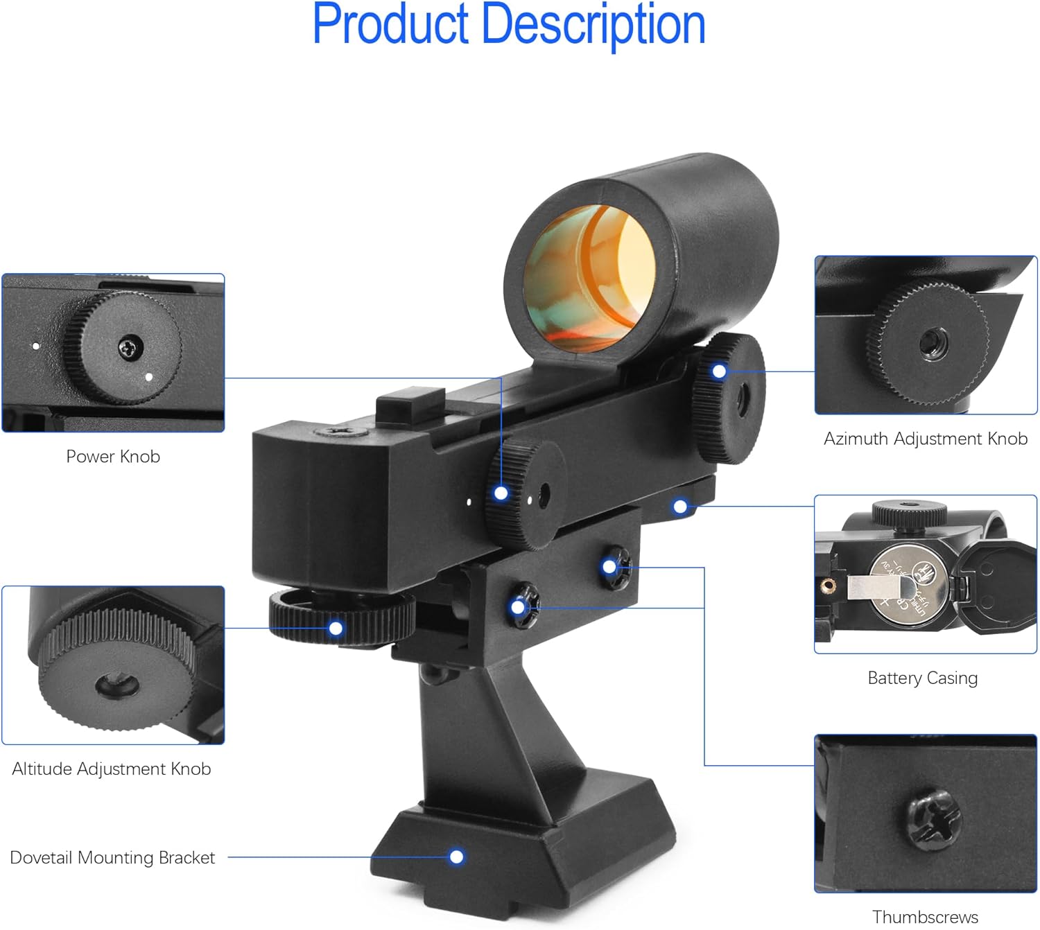 Astromania StarPointer Finderscope for Astronomical Telescopes Reflex Viewfinder, Red Dot Finder Scope Sight Telescope Accessories with Slide-in Bracket Compatible for Universal Dovetail Mounting Base