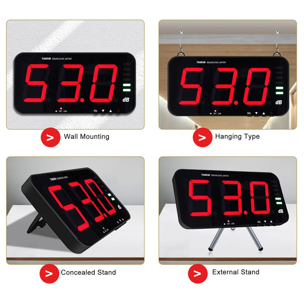 Decibel Meter Sound Alarm Wall Hanging Noise 30-130db Reader Digital Large LCD Display Mounted Temperature Humidity Measuring Level Db Tester TA654B