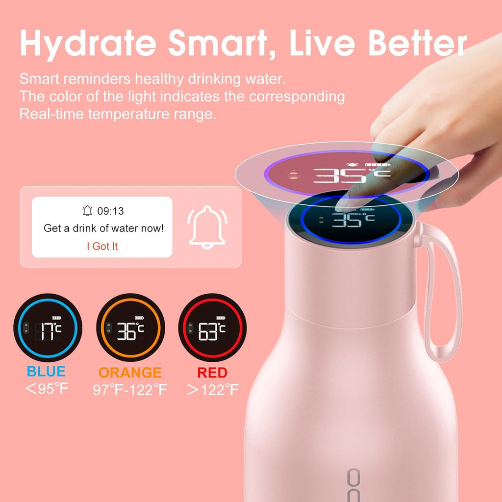 VSITOO 33oz Smart Self Cleaning Water Bottle，Insulated Water Bottle with Stainless Steel, BPA-Free, AI Self-Clean, 30-Day Battery, Magnetic Charging for Travel, Gym or Office, Pink