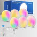 Homelist NL4 Sensor Lights Indoor, 6 Pack RGB Rechargeable Puck Light with Remote, Battery-Operated Motion Activated Night Light for Hallway, Bathroom, Kitchen, Cabinet, Stairs