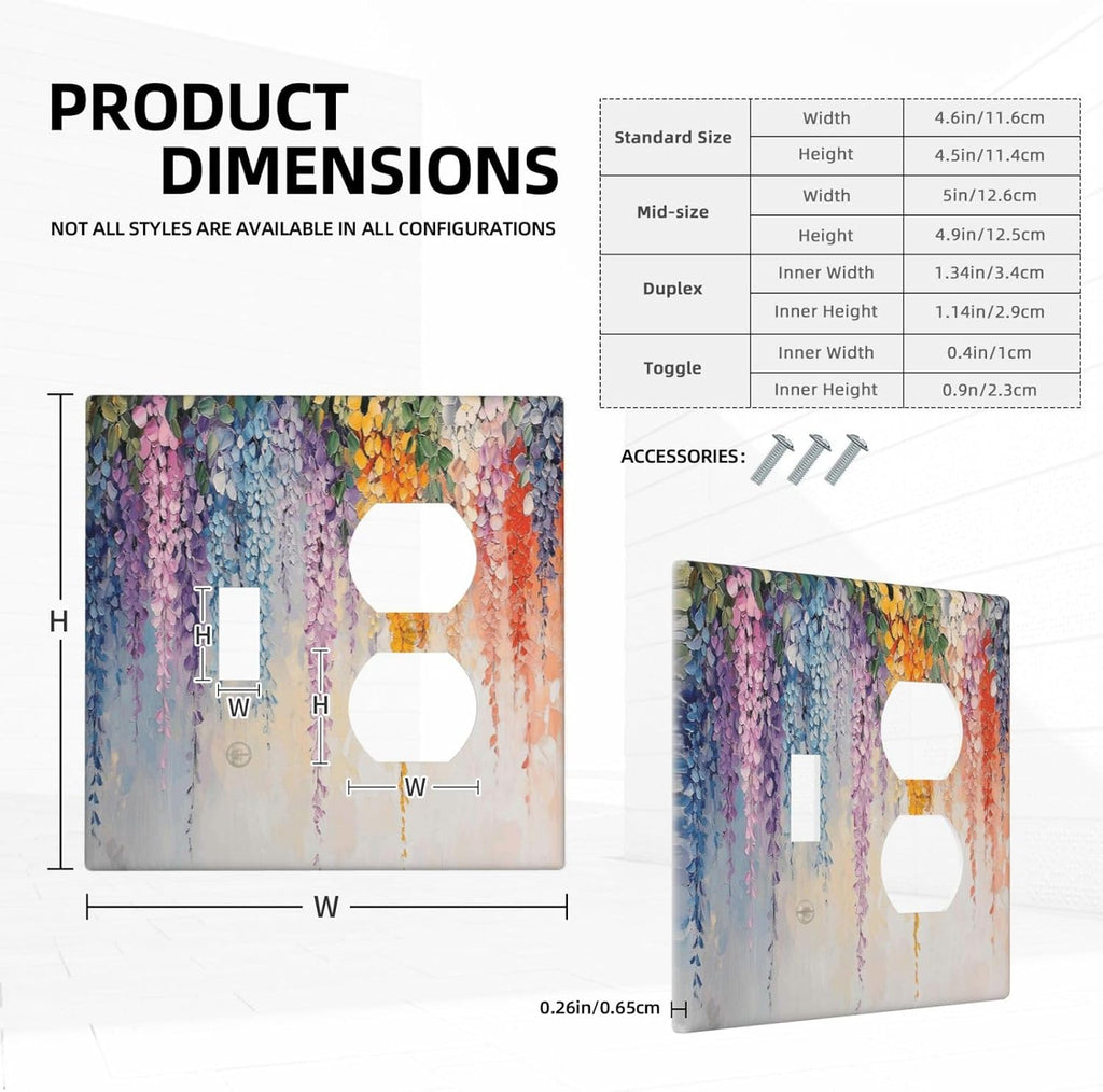 Colorful Wildflower Wisteria Cascade Floral Flower Wallplates 1 Toggle 1 Duplex Switch Plate Electrical GFCI Faceplate Decorative Light Switch Covers for Bedroom Living Room Decor
