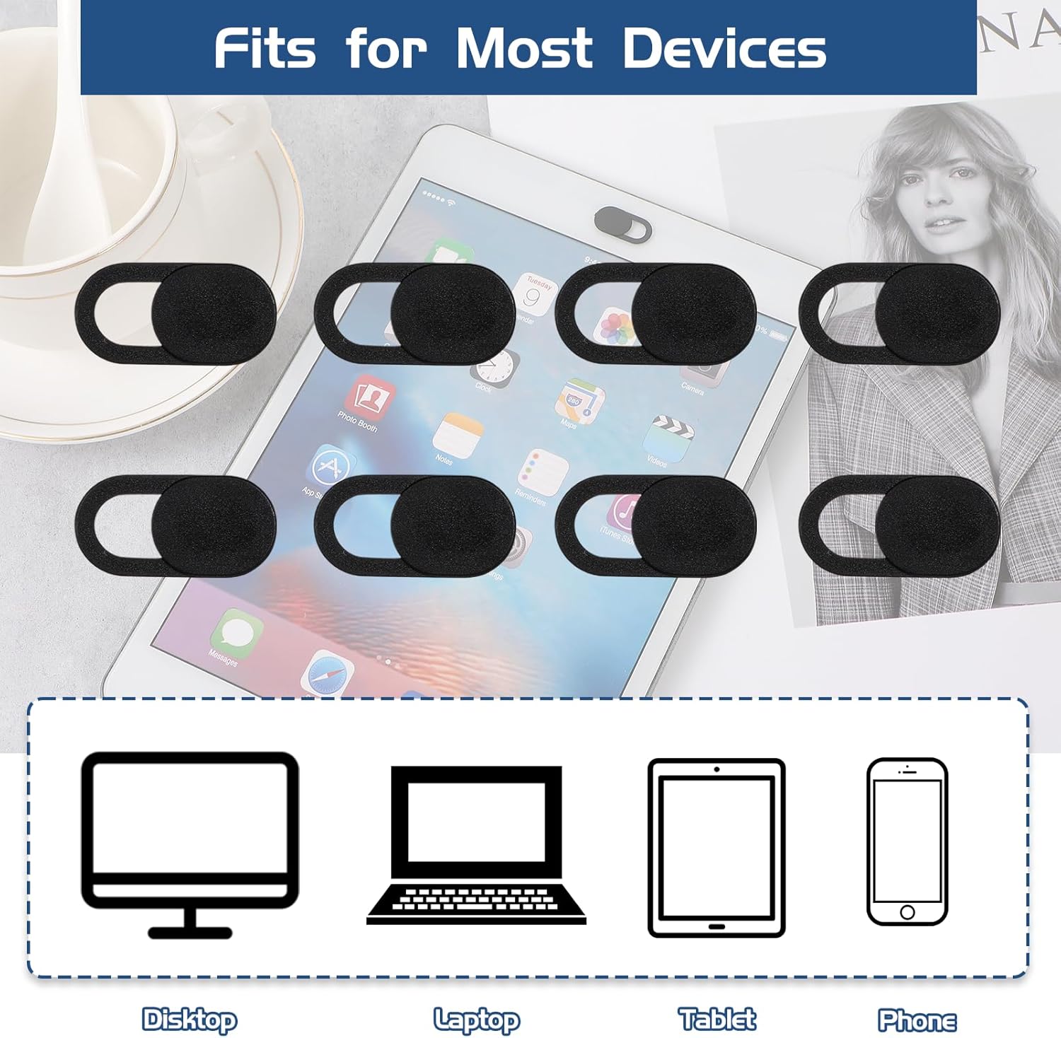 50 Pcs Webcam Cover Slide, 0.023 Inch Ultra-Thin Universal Laptop Camera Cover Slide Webcam Cover for Laptop, Computer(Black)