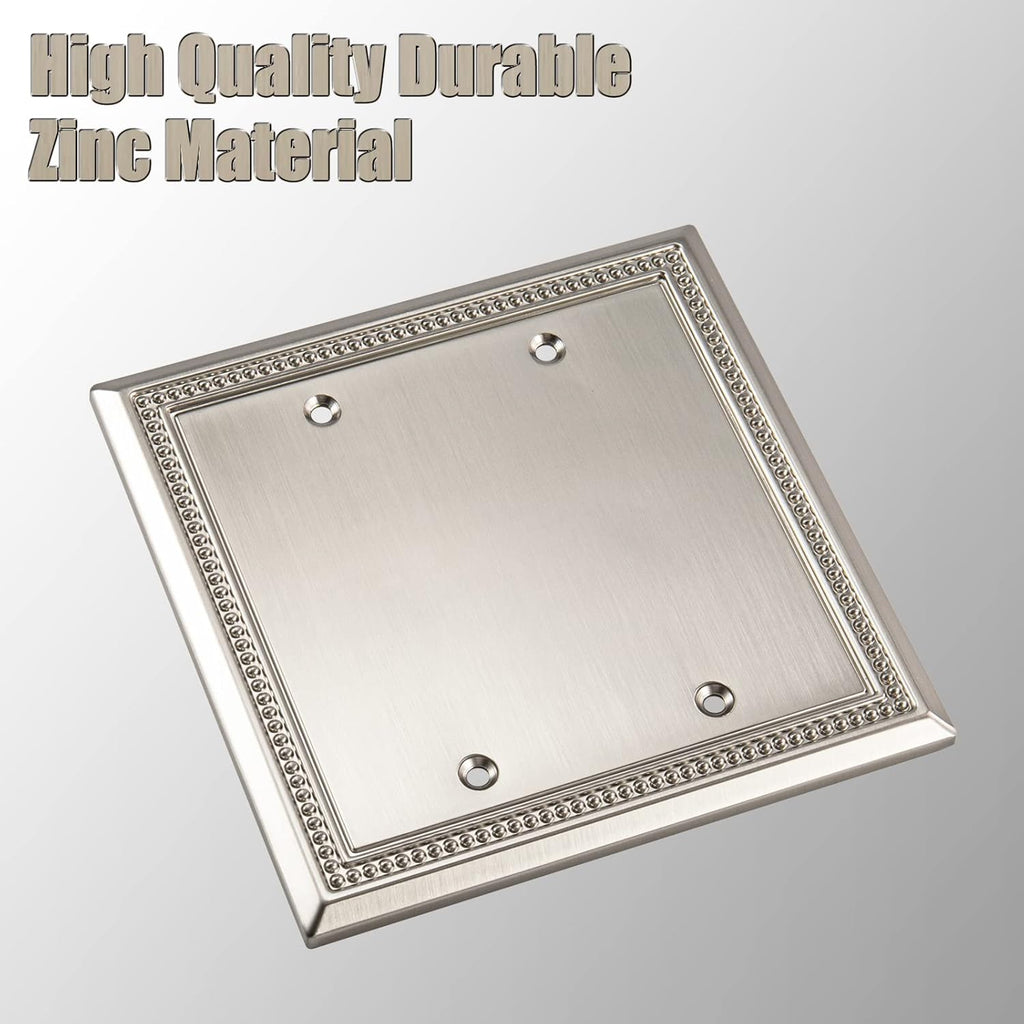 Henne Bery Sunken Pearls Heavy Duty Decorative Wall Plate Switch Plate Outlet Cover (Double Blank, Satin Nickel)