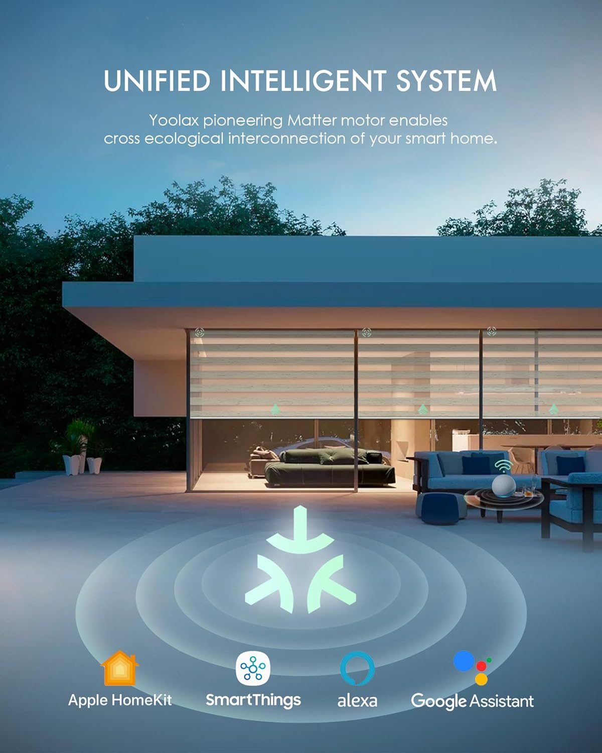 Yoolax Motorized Matter Zebra Blinds Compatible with Alexa, Google Home, Apple HomeKit, Light Filtering Dual Layer Sheer Blinds, Privacy Light Control Horizontal Window Blind (75% Jungle Linen)
