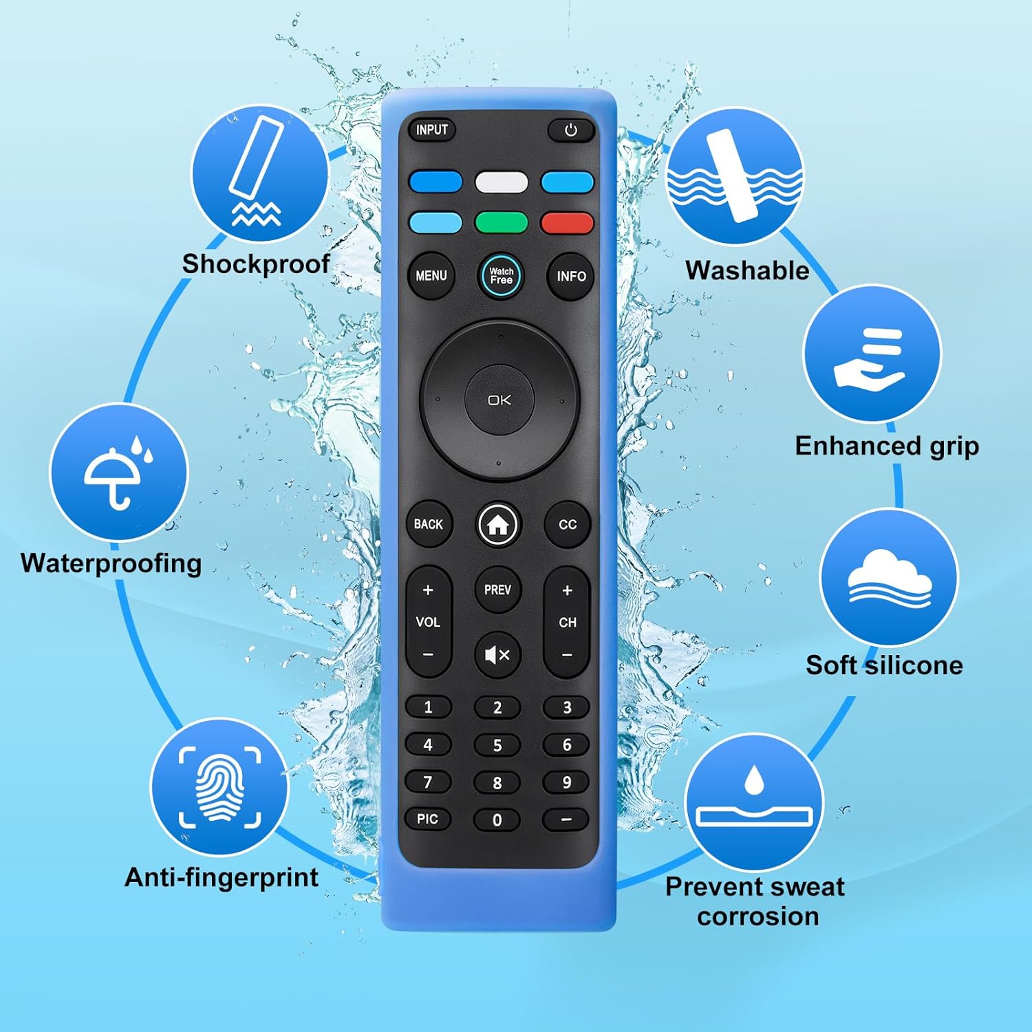 Cover-for-Vizio-Smart-TV-Remote Silicone Case XRT136/ XRT140 (Glow Blue)
