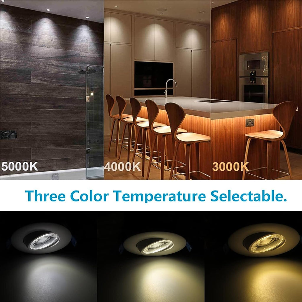 3 Inch Waterproof recessed Shower Lights, 9W COB 3 Colors Adjustable Gimbal Ceiling Recessed Lighting for Bathroom,Bedroom,Kitchen,Balcony